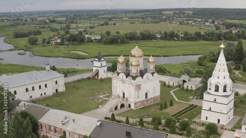 Aerial drone view of Nativity of the Theotokos and St.Therapont Luzhetsky Monastery, Mozhaysk. Aerial footage 4k photo