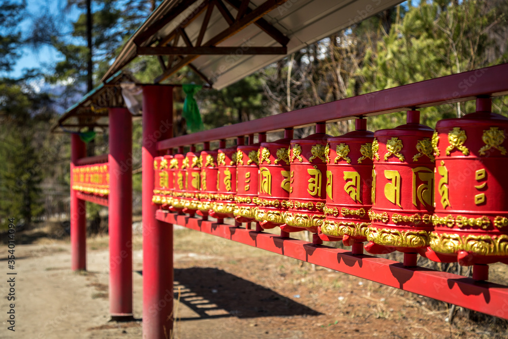 ritual red buddhist spinning drums ritual red buddhist spinning drums