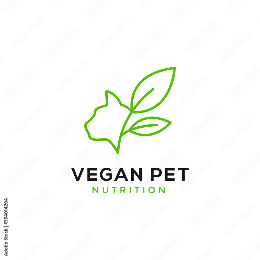 cat with leaf plant for vegan pet nutrition logo cat with leaf plant for vegan pet nutrition logo