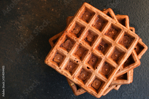 square waffles sweet dessert Menu concept serving size. food background top view copy space for text