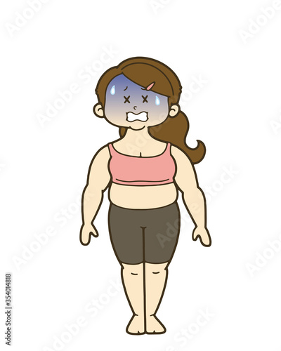 青ざめる女性の人体のイラスト　正面　肥満