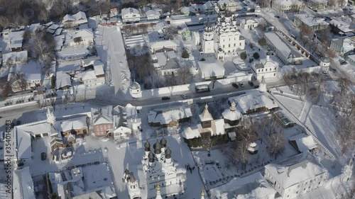 Holy Trinity Monastery and Annunciation Monastery in Murom, Russia. Aerial footage 4k