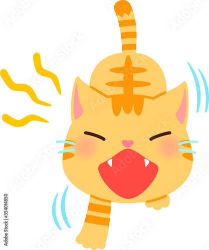 伸びをしながらあくびする猫
