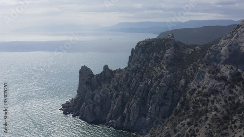 Mountain Karaul Oba near Noviy Svet village, Crimea. Aerial footage 4k