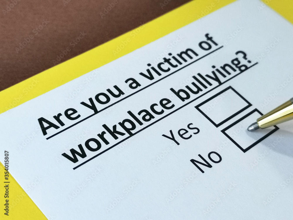 One person is answering question about workplace bullying. One person is answering question about workplace bullying.