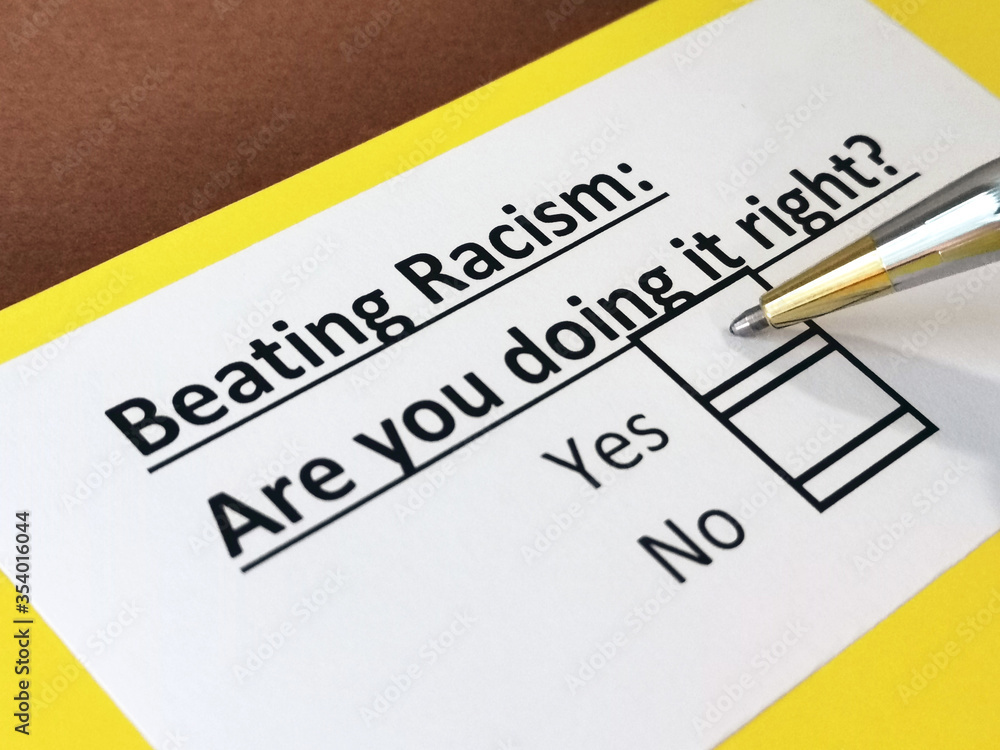 One person is answering question about beating racism. One person is answering question about beating racism.