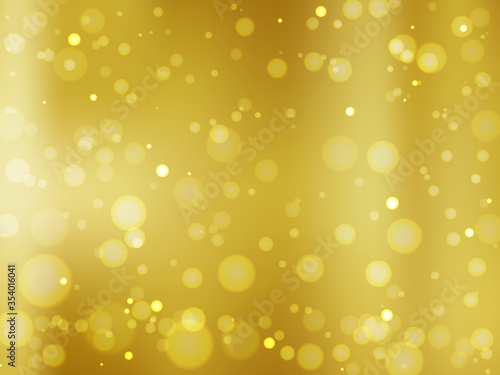 Abstract colorful bokeh and glowing spakling shining particles in random gold color theme background. Lighting effects of flash. Blurred vector background with light glare,