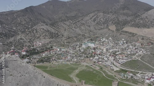 Genoese fortress in Sudak,Crimea. Aerial footage 4k