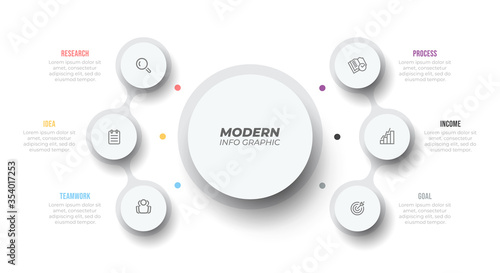 Modern infographic template. Business data visualization. Process chart. Vector design with 6 steps, options, parts or processes.