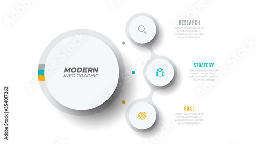 Modern Infographic template with marketing icons and 3 options, steps. Business concept with circular design elements. Can be used for workflow layout, presentations, annual report.