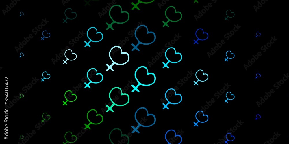 Dark Blue, Green vector texture with women's rights symbols.