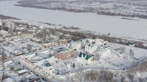 Winter aerial drone view of Transfiguration Monastery in Murom, Russia Vladimir region. Aerial footage 4k