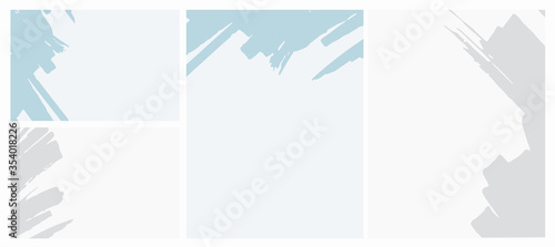 4 Abstract Hand Drawn Childish Style Vector Layouts. Dusty Pale Blue and Gray Scribbles Isolated on a Light Blue and Off-White Background. Hand Drawn Brush Dabs. No Text.
