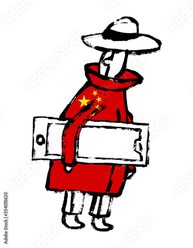 Chinese mobile and smartphone as device for spying, espionage, surveillance and privacy control. Vector illustration