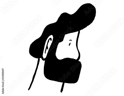 The Barber drawing icon. Handsome man with beard. Barber shop doodle symbol. Male with moustache. Man face. Beard and moustache silhouette isolated on white background, Hipster hairstyle.