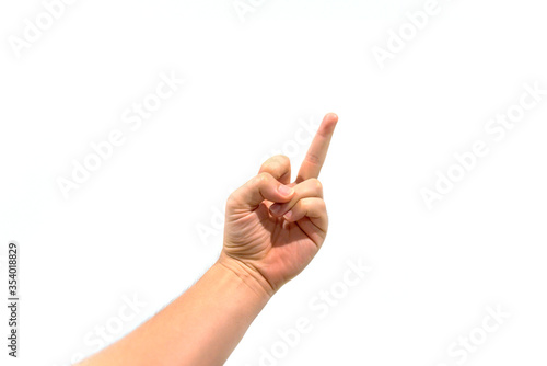 middle finger gesture on white background