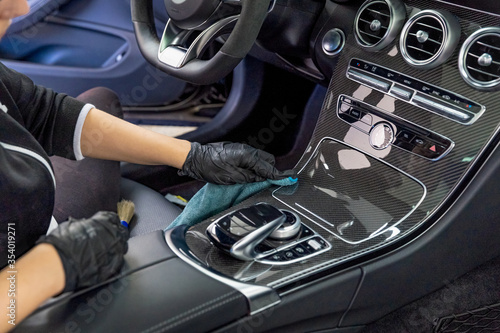 cleaning the interior of a luxury car with the help of chemistry with nanotechnology