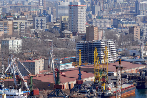 City infrastructure. View at sea port. Vladivostok, Primorsky Krai (Primorye), Far East, Russia.