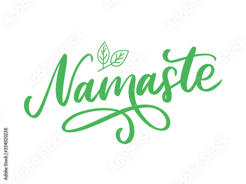 Hand drawn namaste card. Hello in hindi. Ink illustration. Hand drawn lettering background. Isolated on white background. Positive quote. Modern brush calligraphy.