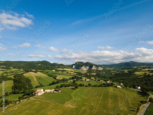 Countryside of Marecchia Valley and in foregrounf the old fortress of San Leo