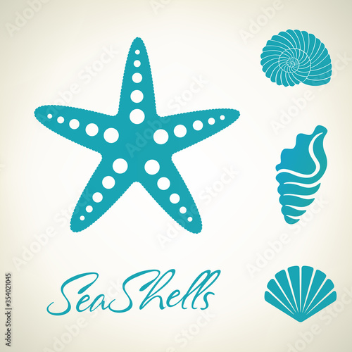 Sea shells and starfish logo vector.