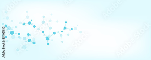 Abstract background of molecular structures. Molecules or DNA strand, genetic engineering, neural network, innovation technology, scientific research. Technological, science and medicine concept.
