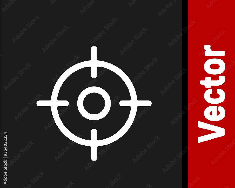 White Target sport icon isolated on black background. Clean target with numbers for shooting range or shooting. Vector Illustration. White Target sport icon isolated on black background. Clean target with numbers for shooting range or shooting. Vector Illustration.