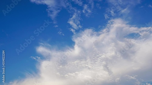 Time lapse white clouds in blue sky.