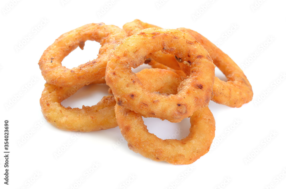 Fried onion rings. Isolated on white background