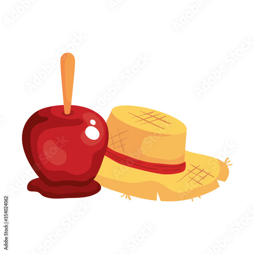 candy apple with hat wicker on white background vector illustration design