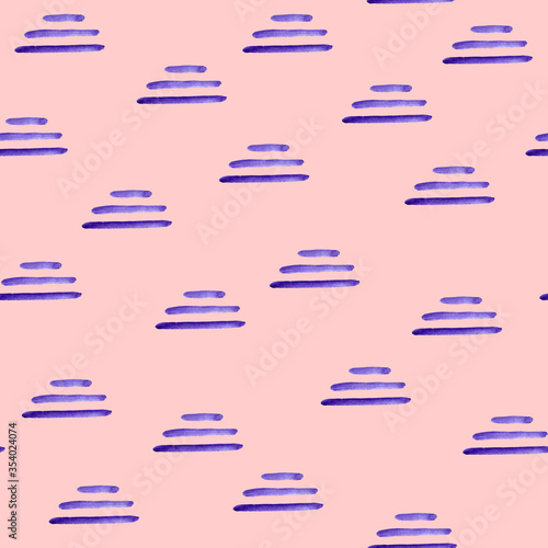 Seamless pattern with blue stripes, watercolor 