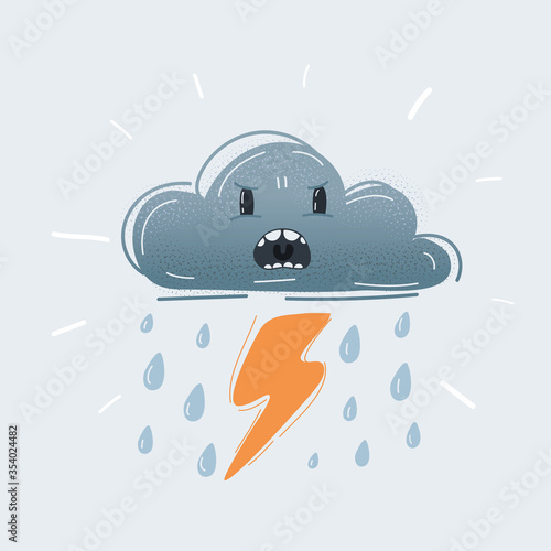 Vector illustration of weather icon storm cloud with angry face