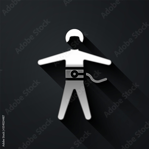 Silver Bungee jumping icon isolated on black background. Long shadow style. Vector Illustration.