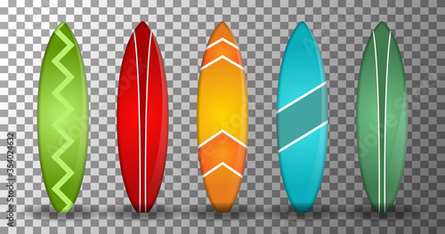 realistic surfboard vector with several shapes and colors on a transparent background. isolated vector design photo