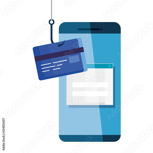 data phishing hacking online scam concept, with smartphone and credit card hook vector illustration design