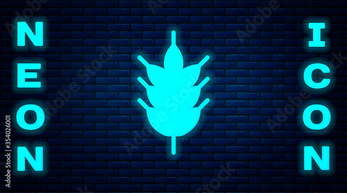 Glowing neon Hop icon isolated on brick wall background. Vector Illustration.