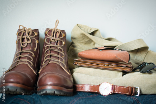 Men's casual outfits with leather accessories, Fashion concept