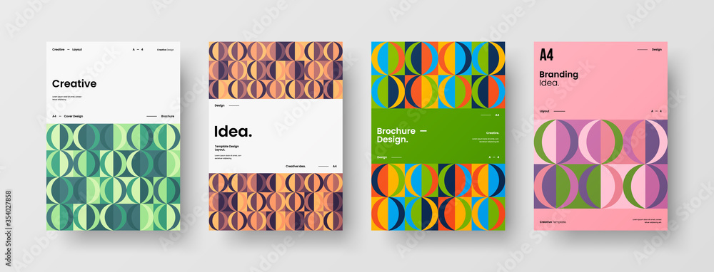Company identity brochure template collection. Business presentation vector A4 vertical orientation front page mock up set. Corporate report cover abstract geometric illustration design layout bundle. Company identity brochure template collection. Business presentation vector A4 vertical orientation front page mock up set. Corporate report cover abstract geometric illustration design layout bundle.