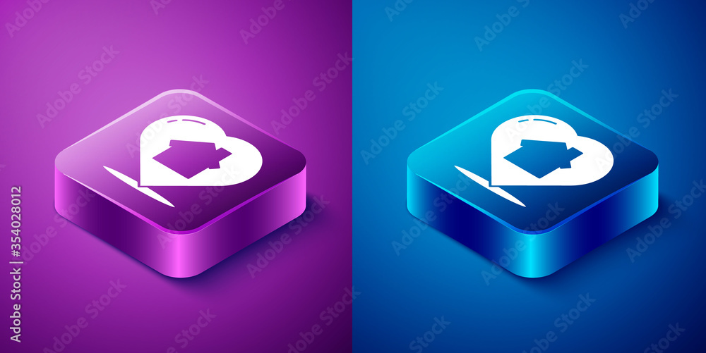 Isometric House with heart shape icon isolated on blue and purple background. Love home symbol. Family, real estate and realty. Square button. Vector Illustration. Isometric House with heart shape icon isolated on blue and purple background. Love home symbol. Family, real estate and realty. Square button. Vector Illustration.