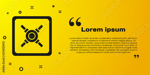 Black Safe icon isolated on yellow background. The door safe a bank vault with a combination lock. Reliable Data Protection. Vector Illustration.