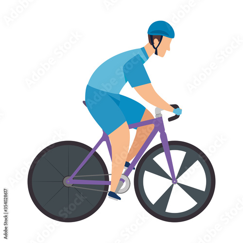 racing bike, man in road bicycle on white background vector illustration design