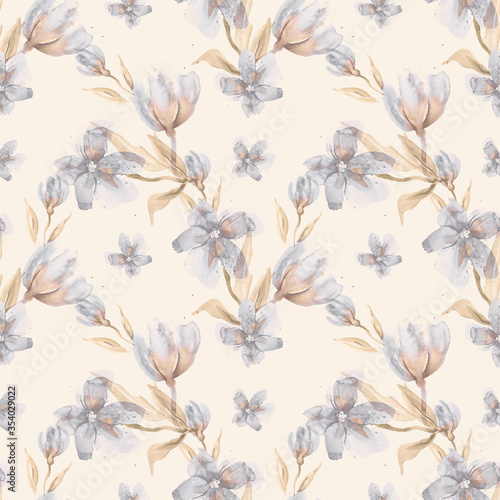 Watercolor Flowers Seamless Pattern.