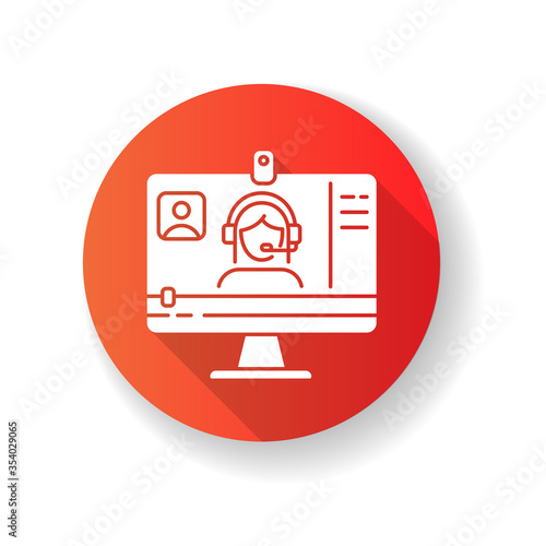 Webinar red flat design long shadow glyph icon. Blogger streaming. Digital content. Online courses watching. Distance learning lesson. Silhouette RGB color illustration