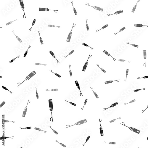 Black Awl tool with wooden handle icon isolated seamless pattern on white background. Work equipment tailor industry. Vector Illustration.