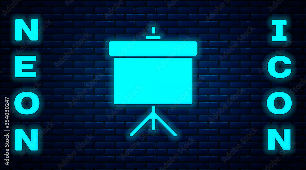 Glowing neon Presentation board with graph, schedule, chart, diagram, infographic, pie graph icon isolated on brick wall background. Vector Illustration. Glowing neon Presentation board with graph, schedule, chart, diagram, infographic, pie graph icon isolated on brick wall background. Vector Illustration.
