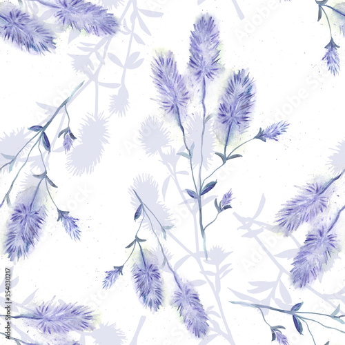 Watercolor Seamless Pattern with Rabbitfoot Clover Flowers.