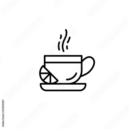 Cup of hot tea or coffee with lemon slice outline icon. Vector illustration with editable stroke. For branding  coffee shop  restaurant  menu  beekeeping  banner  card.