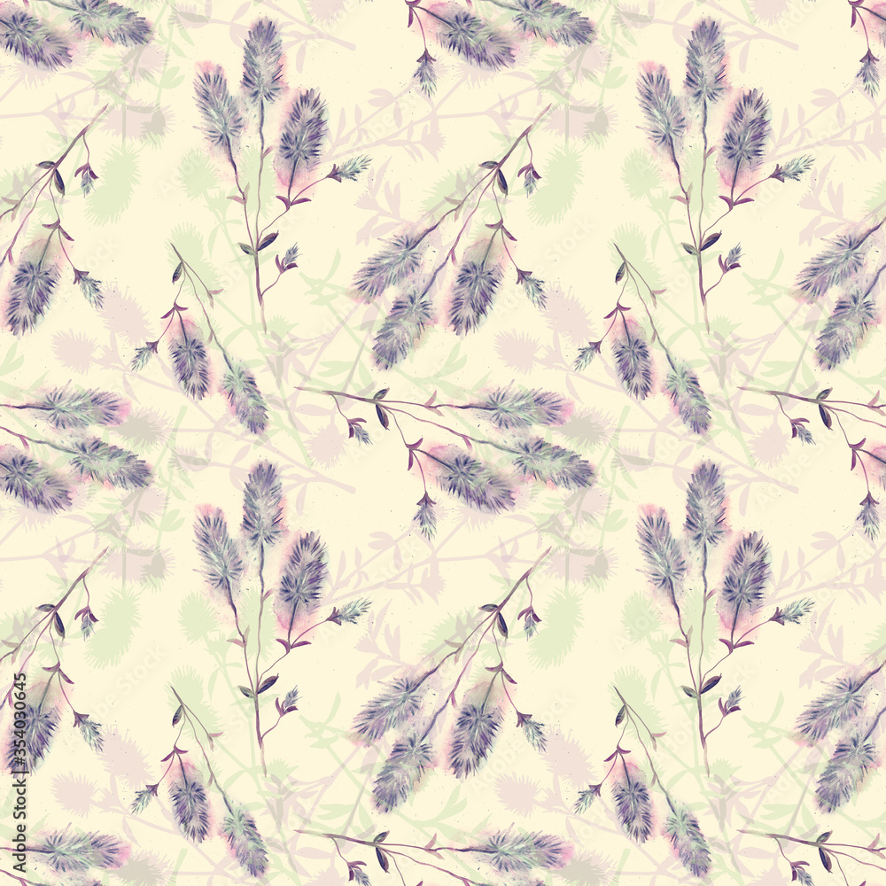 Watercolor Seamless Pattern with Rabbitfoot Clover Flowers. Watercolor Seamless Pattern with Rabbitfoot Clover Flowers.