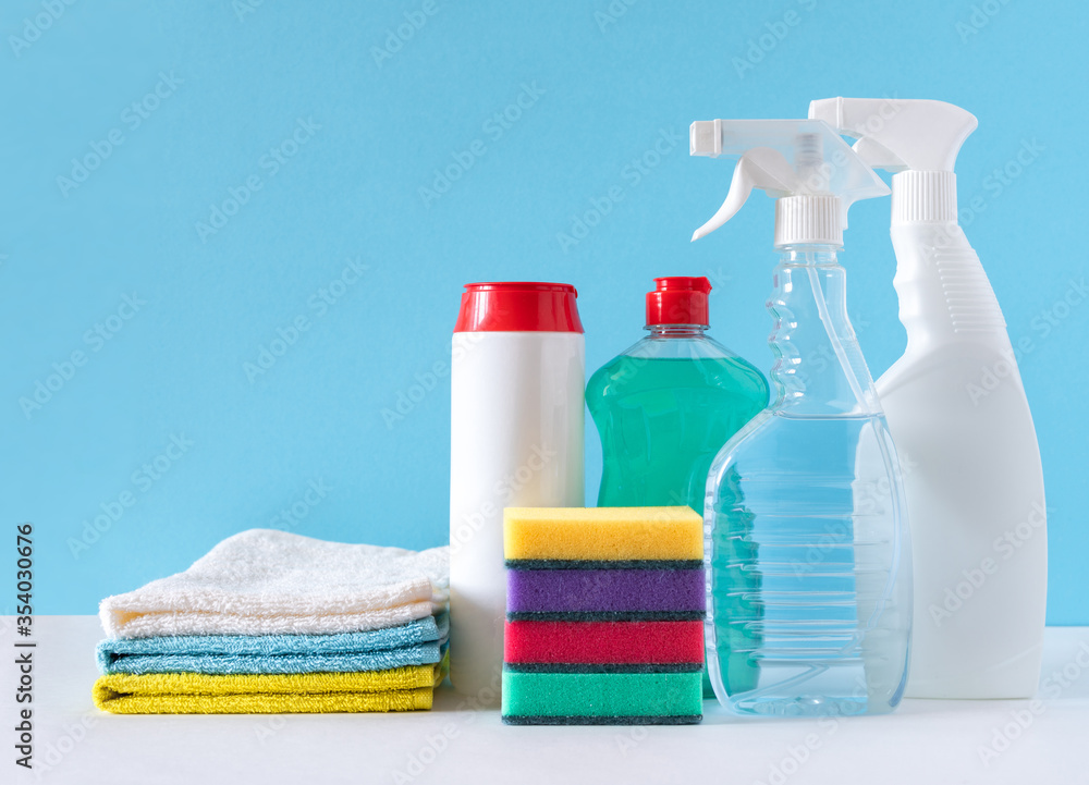 Cleaning tools for different surfaces in the premises. Concept of cleaning services. Cleaning tools for different surfaces in the premises. Concept of cleaning services.