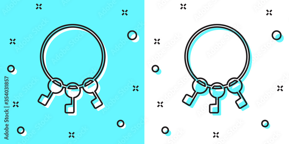 Black line Bunch of keys icon isolated on green and white background. Random dynamic shapes. Vector Illustration. Black line Bunch of keys icon isolated on green and white background. Random dynamic shapes. Vector Illustration.